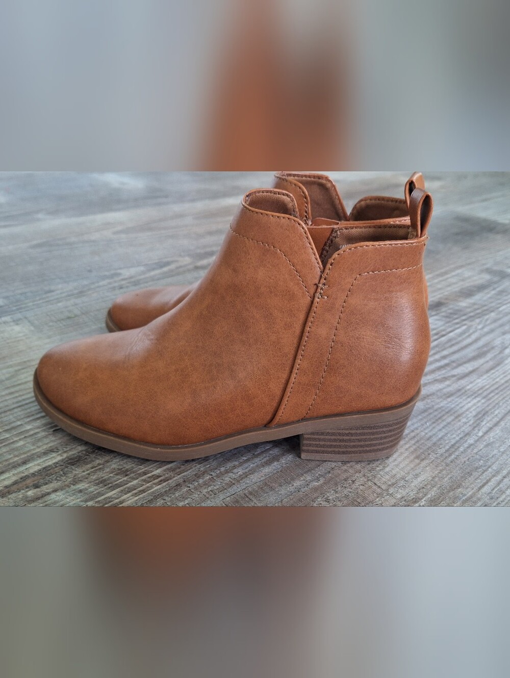 Little Girls Tan Ankle Booties with Side Zip